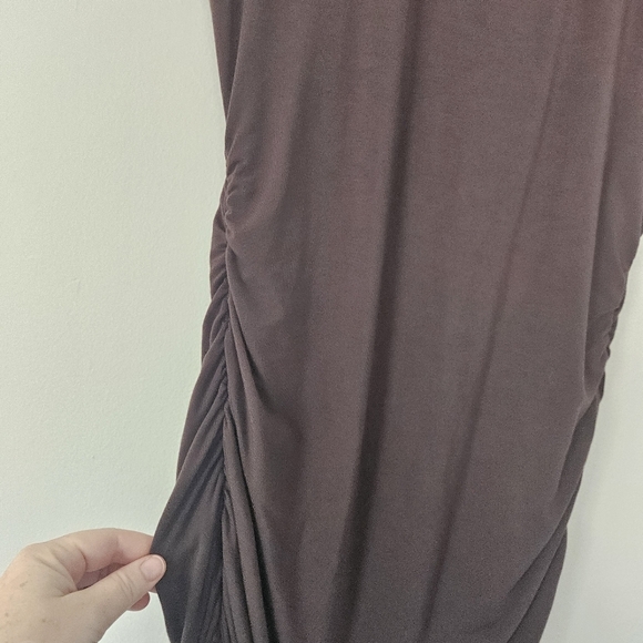 Aritzia Babaton Brown Double Fabric Countour Rouched Dress Size L - Picture 5 of 8